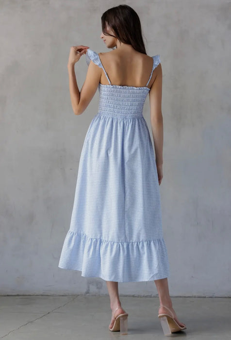 Maureen Blue Gingham Midi Dress