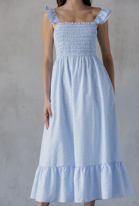Maureen Blue Gingham Midi Dress