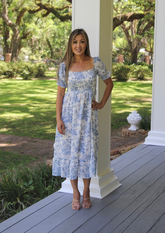 Chloe Blue Floral Midi Dress Morning Essence Boutique Chloe Blue Floral Midi Dress Morning Essence Boutique