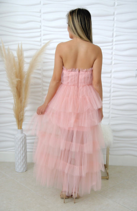 Addy Pink Shirred Layered Maxi Dress