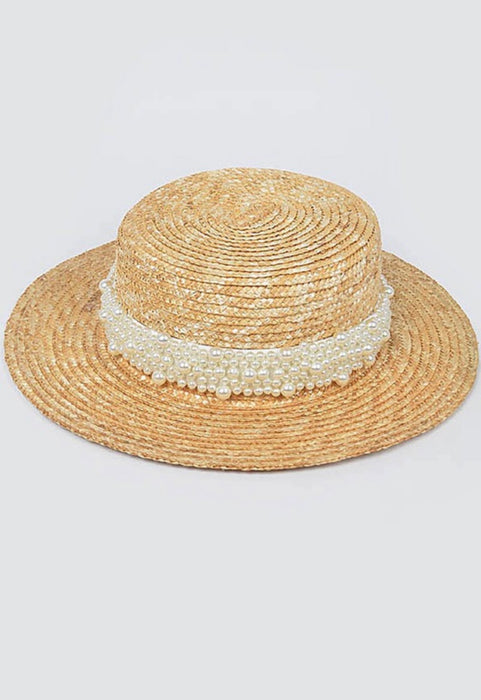 Natural Straw Hat W/Pearl Band