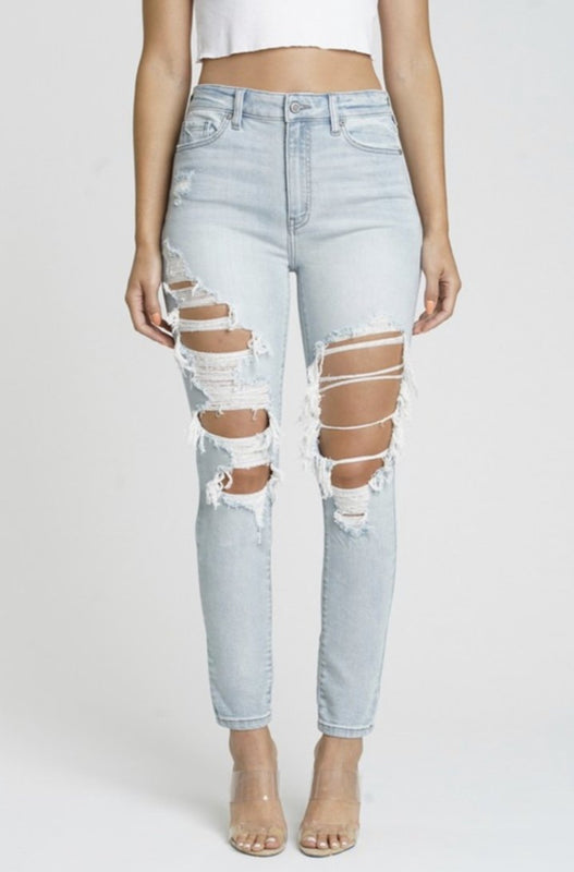 Laurie High Rise Light Distressed Denim