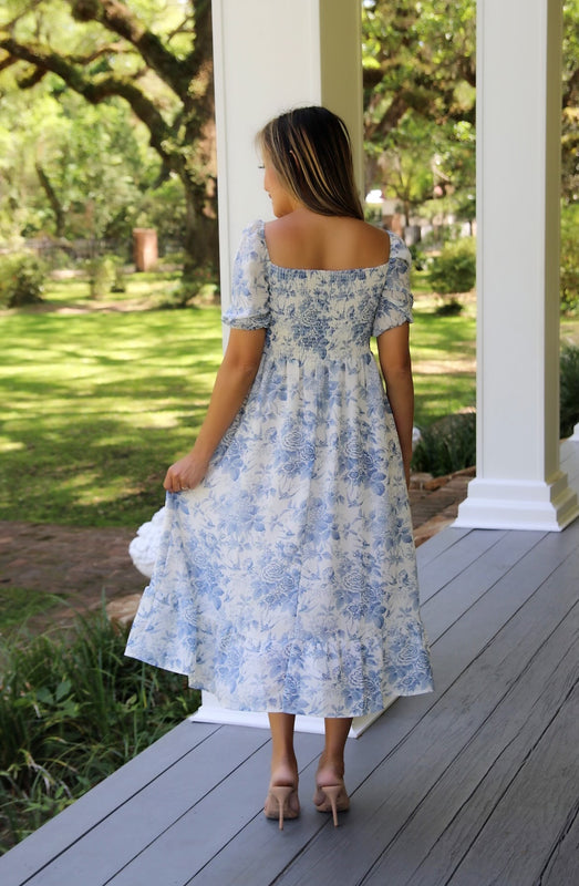 Chloe Blue Floral Midi Dress