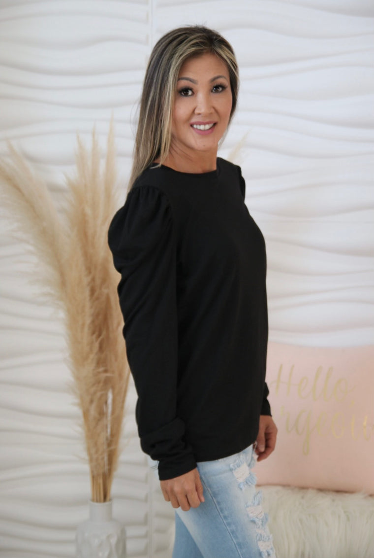 Corrine Black Puff Sleeve Top